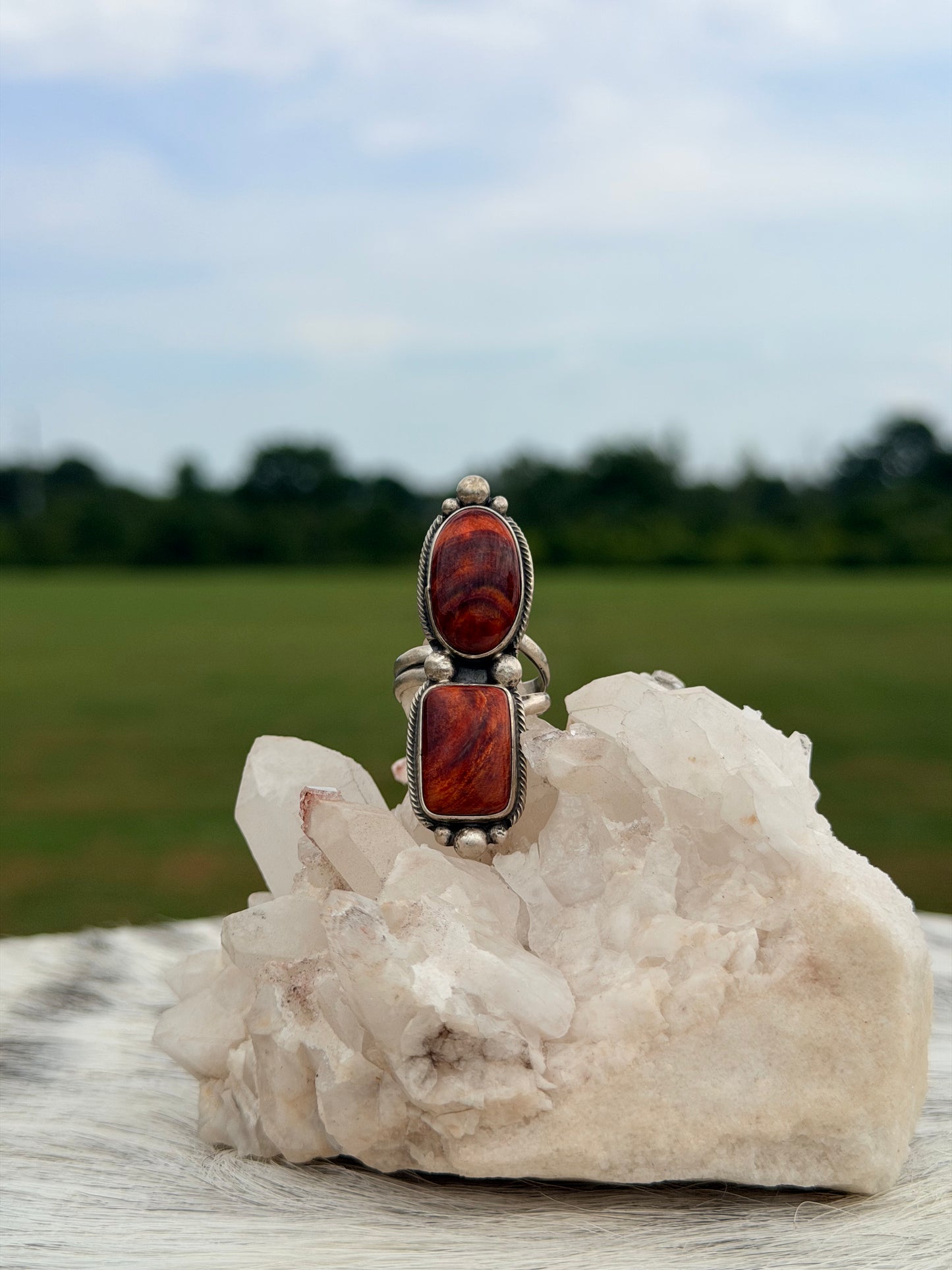 Native Made Double Stone Spiny Oyster Ring
