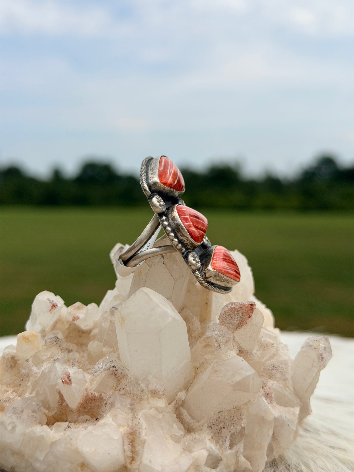 Native Made Triple Red Spiny Teardrop Ring