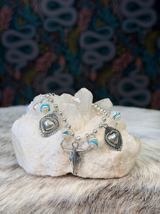 Longhorn & Heart Charm Bracelet