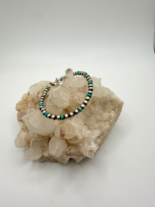 4mm Green Turquoise & Sterling Silver Beaded Bracelet