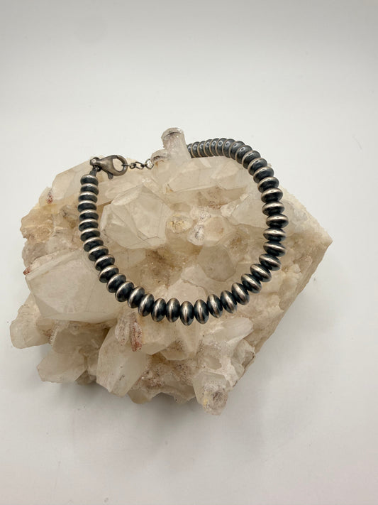 6mm Saucer Sterling Silver Beaded Bracelet