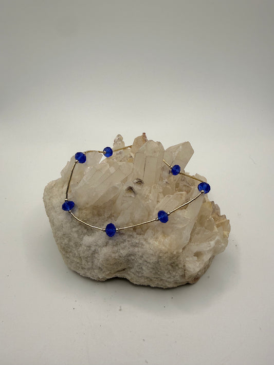 Blue Beaded & Liquid Silver Anklet