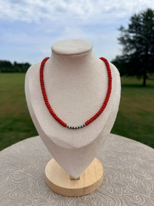 Coral and Sterling Silver Necklace