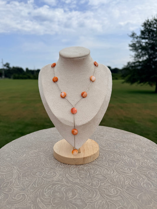 Orange Spiny & Liquid Silver Lariat