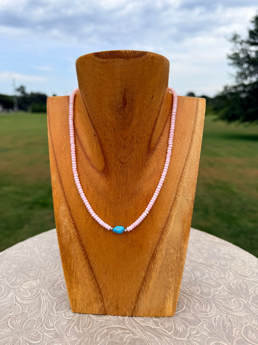 Pink Conch & Turquoise Necklace