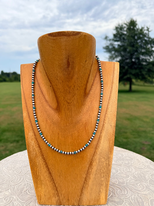 Blue Turquoise & Sterling Silver 4mm Bead - 16"