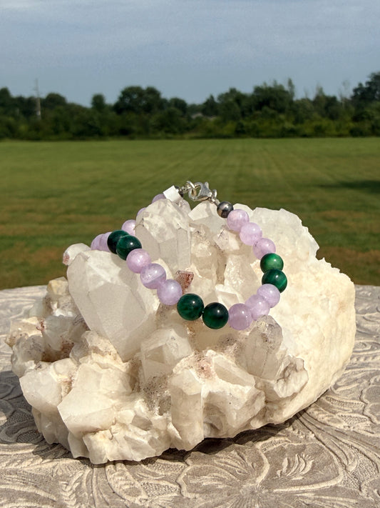 Lavender Jade & Green Cat Eye Bracelet