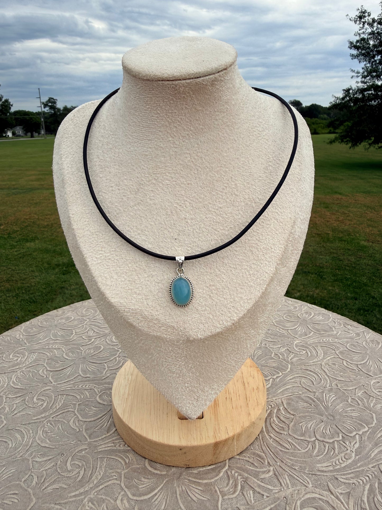 Oval Blue Chalcedony Pendant