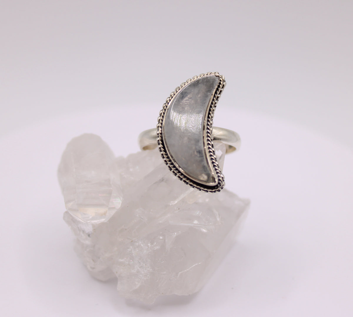 Milky Quartz Crescent Ring