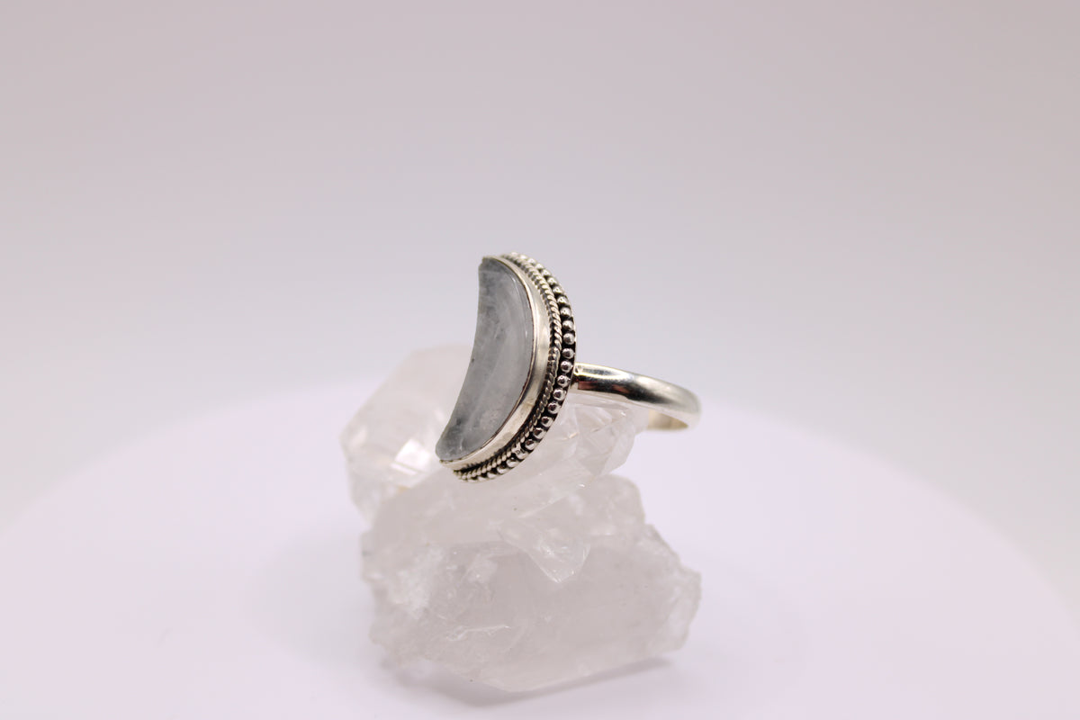 Milky Quartz Crescent Ring