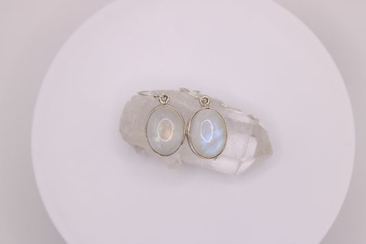 Oval Rainbow Moonstone Earrings