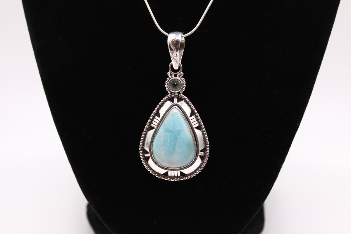 Pear Shaped Larimar & Aquamarine Pendant