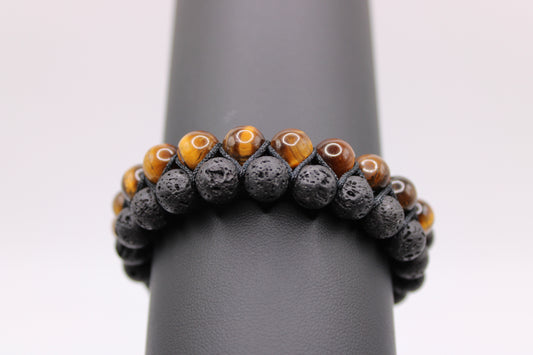 Double Band Tiger Eye & Lava Stone