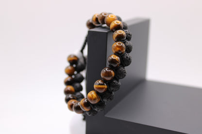 Double Band Tiger Eye & Lava Stone