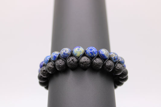 Double Band Lapis Lazuli & Lava Bracelet