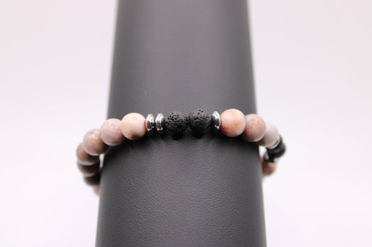 Pink Zebra Jasper & Lava Bracelet