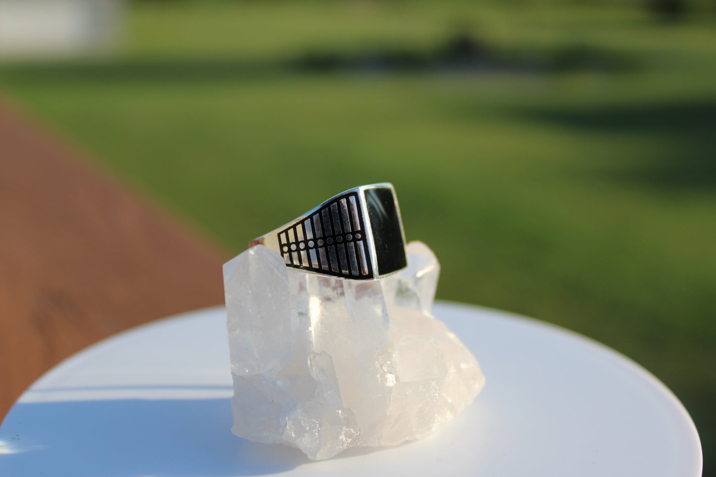 Squared Striped Black Onyx Ring