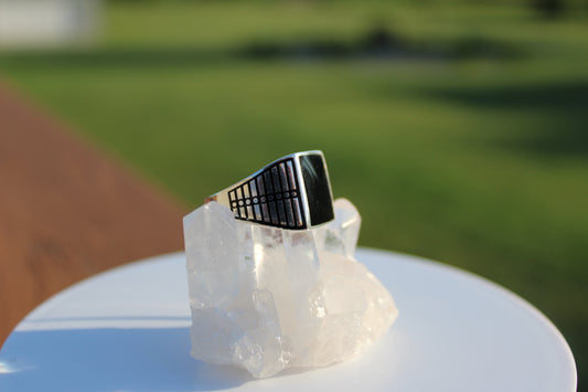 Squared Striped Black Onyx Ring