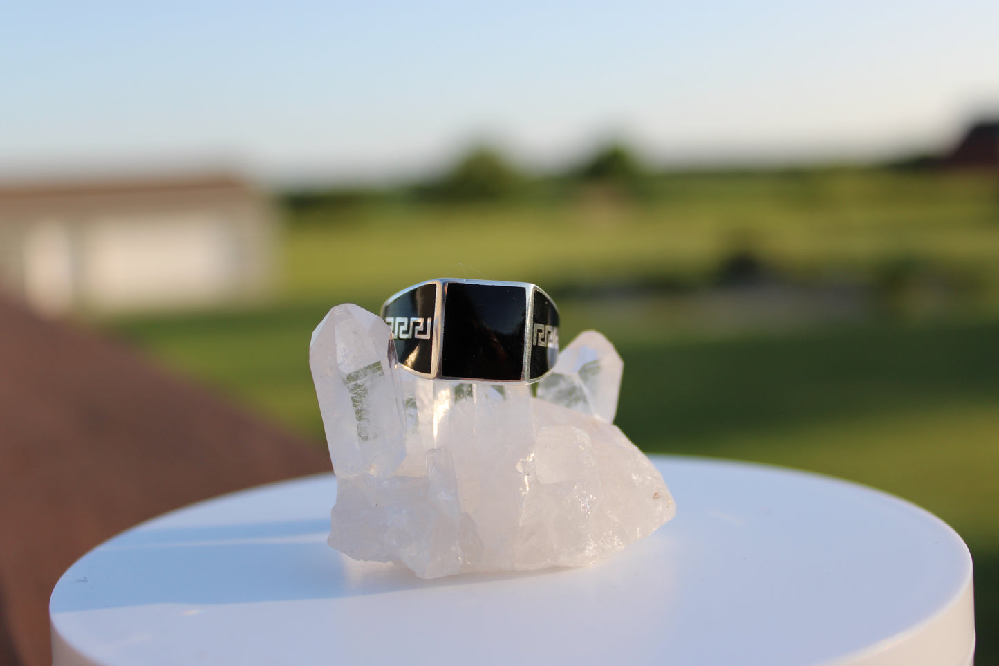 Square Black Onyx Greek Band Ring