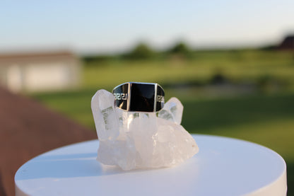 Square Black Onyx Greek Band Ring