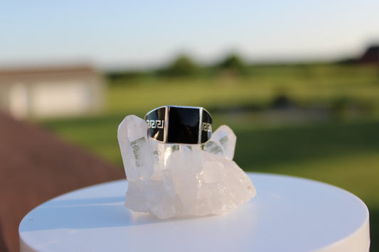 Square Black Onyx Greek Band Ring