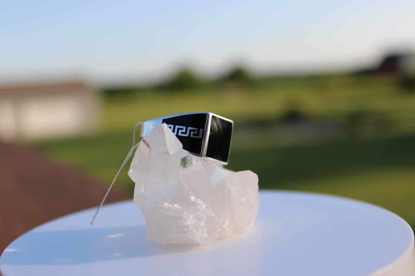 Square Black Onyx Greek Band Ring
