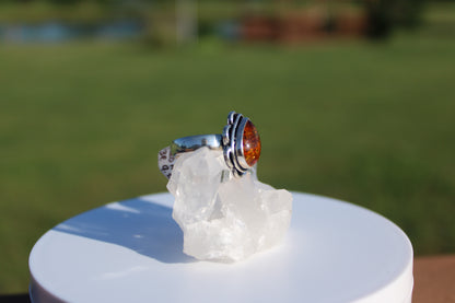 Pearshaped Halo Amber RIng