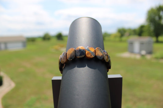 14mm Faceted Blue Tiger Eye Bracelet