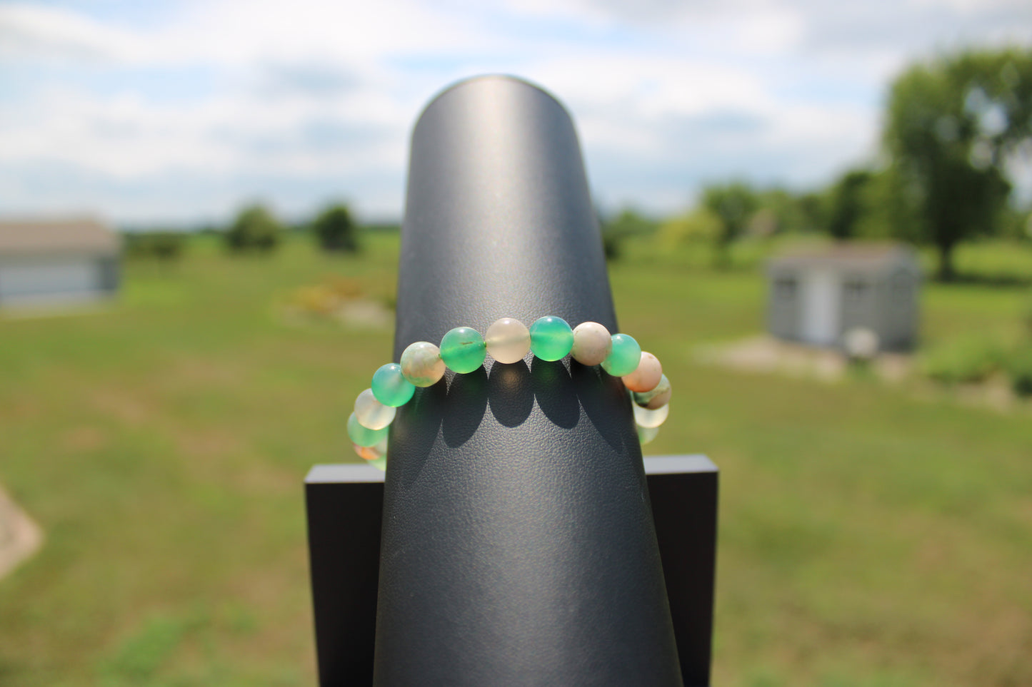 8mm Green Flower Agate Bracelet