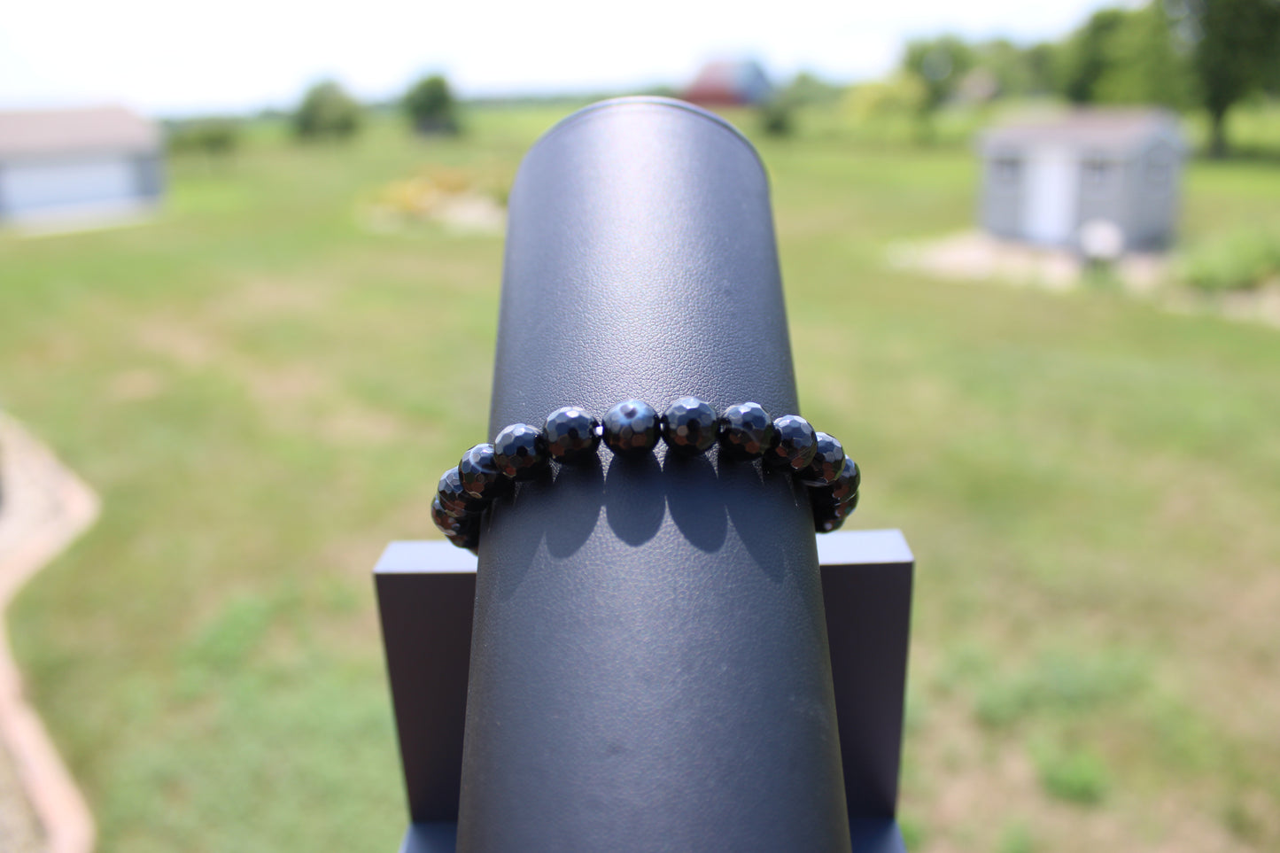 8mm Faceted Black Agate Bracelet
