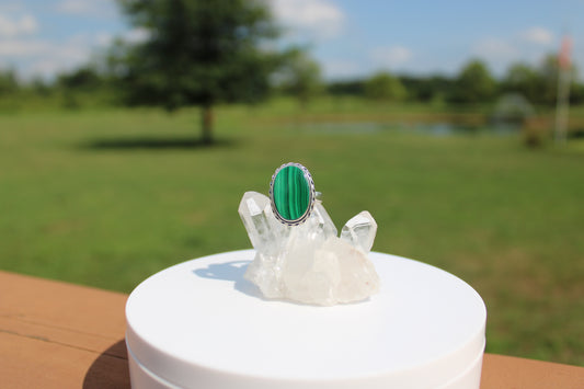 Oval Halo Malachite Ring