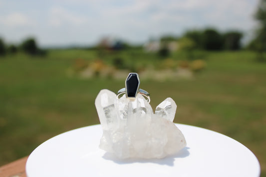 Black Agate Coffin Ring