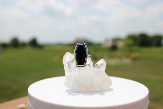 Black Agate Coffin Ring