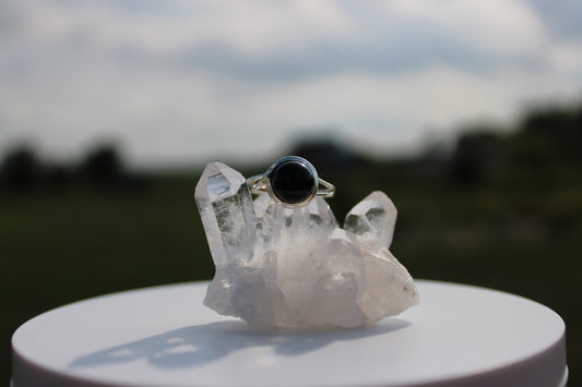 Round Black Agate Ring