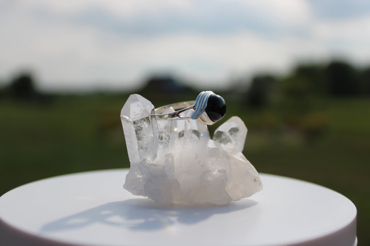 Round Black Agate Ring