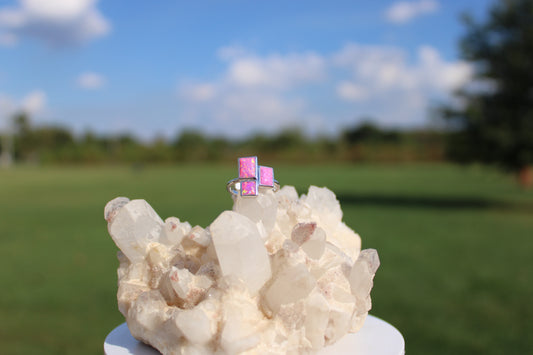 Pink 3 Stone Opal Ring