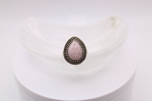Pear Shape Triple Halo Rose Quartz Ring