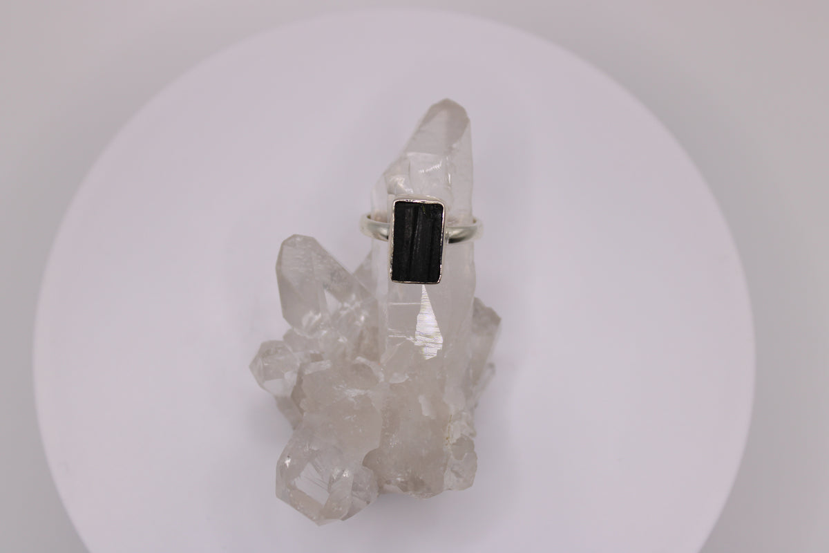 Rectangular Black Tourmaline Ring